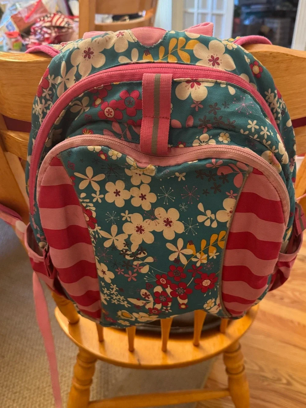 🌸 Garnet Hill Kids Floral Backpack Pink Blue School Book Bag 🎒